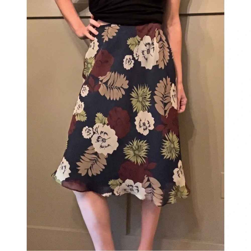 PENDLETON Floral Midi Skirt Dark Navy Chiffon High Waist Tahitian Garden Sz 2 P